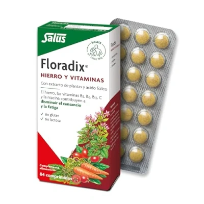 Imagen de Salus Floradix Suplemento de Hierro 84 Comprimidos Reduce el Cansancio y la Fatiga Contiene Orgánico, Ácido Fólico Vitaminas B1, B2, B5, B12 C Combate Anemia