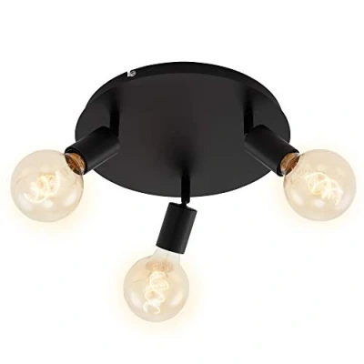 Imagen de BRILONER Leuchten Foco de techo con 3 luces, Retro/Vintage, focos giratorios e inclinables, 3x E27, máx. 60 W, metal, negro, 30 cm diámetro