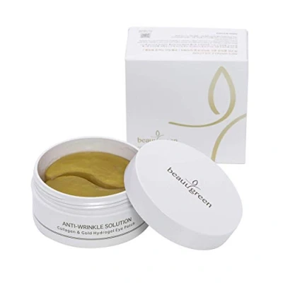 Imagen de BEAUUGREEN Parche de colágeno y oro hidrogel para los ojos, 90 g, 60 unidades, máscara coreana debajo hidratante e círculos oscuros, antiarrugas antienvejecimiento