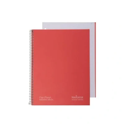 Imagen de Navigator Cuaderno Cuadriculado a4 + 5x5 Tapa Extradura Rojo Borde Color Papel 80g 80 Hojas Microperforadas 4 Taladros Espiral Cierre Coil Lock Premium Writing