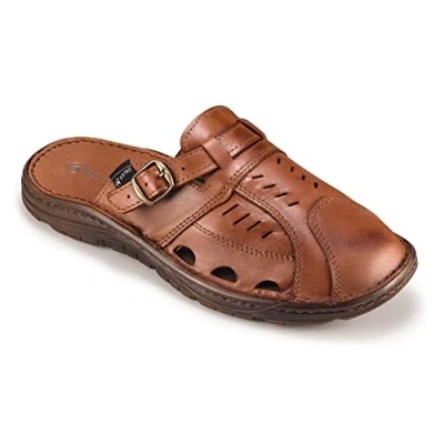 Imagen de ESTRO Sandalias Hombre Verano Cuero Chanclas con Suela Goma Antideslizante S4 (44 EU, Marrón Óxido)