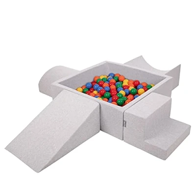 Imagen de KiddyMoon Parque Infantil De Espuma con Cuadrada Piscina Bolas (200 Bolas) para Niños, Gris Claro: Amarillo/Verde/Azul/Rojo/Naranja