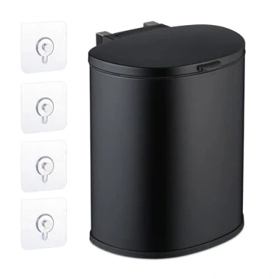 Imagen de Relaxdays Cubo de Basura Colgante, 9 L, Cierre Automático, Papelera Interior Extraíble, Montaje Pared, Basurero, Negro, 32 x 28 25 cm