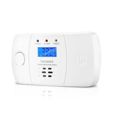 Imagen de Sensereo detector de monóxido carbono, 10 años vida útil con pilas AA reemplazables incluidas, alarma carbono para el hogar pantalla LCD e indicador LED,