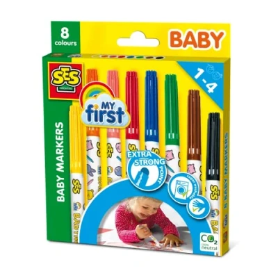 Imagen de SES Creative Marker 8 Farben My First Baby Markers, impresión de Letras, Multicolor, Stück (1er Pack) (00299)