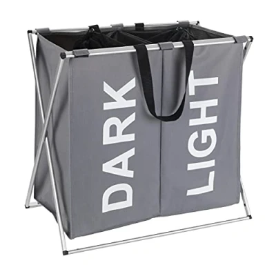 Imagen de WENKO Saco para la ropa sucia Duo Gris 2 cámaras ropa, plegable