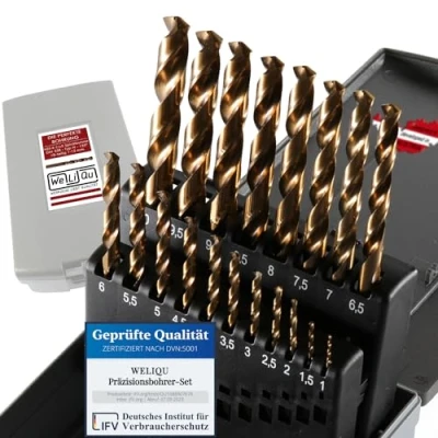 Imagen de WeLiQu® Brocas para metal cobalto, HSS E M35, 19 piezas, 1 10 mm, paso de 0,5 autocentrado, DIN 338, tipo N, 135 acero hasta 1000 N/mm², V2A, CrNi, bronce, fundición.