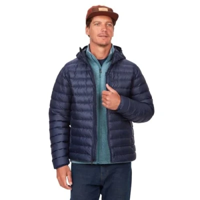 Imagen de Marmot Hombre Highlander Hoody, Chaqueta de plumón ligera, parka impermeable, abrigo invierno cálido resistente a la lluvia, Arctic Navy, XXL
