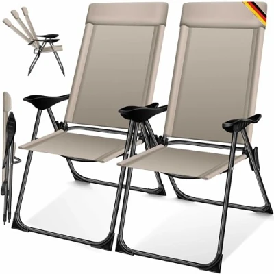 Imagen de KESSER® Juego de 2 sillas jardín con respaldo alto, aluminio, 7 posiciones, ajustables, reposabrazos, transpirables, plegables, para balcón, jardín, terraza, color marrón