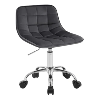 Imagen de WOLTU Silla de Oficina, Taburete Tocador Giratorio, Ergonómica Escritorio con Respaldo, Bajo Asiento Ajustable Altura, Tapizado en Terciopelo, Gris Oscuro, BS153dgr