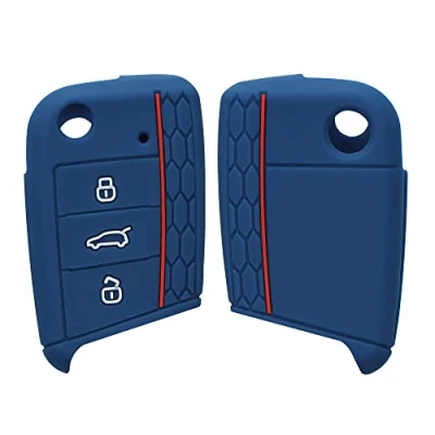 Imagen de kwmobile Carcasa Compatible con Llavero de VW Golf 7 MK7 Llave Coche 3 Botones Funda para Mando Silicona Azul Oscuro/Rojo
