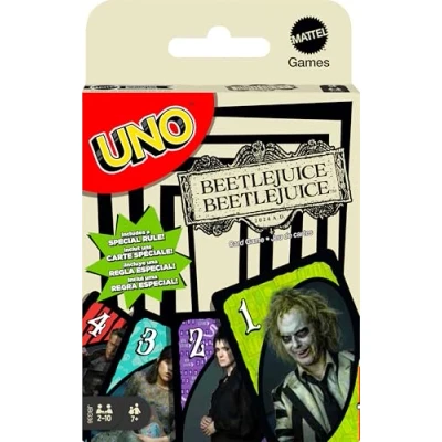 Imagen de Mattel Games UNO Beetlejuice Juego de cartas para niños, adultos y familia con baraja regla especial inspirada en la película