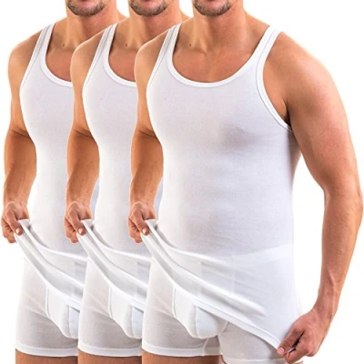 Imagen de HERMKO 3000 Kit de Tres Tank Tops para Hombre, Hechos algodón 100%, Camiseta Interior, Hombros Chaqueta Deportiva, Farbe:Blanco, Größe Herren:6 (L)