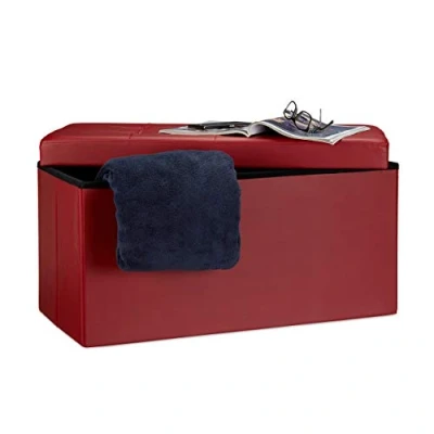 Imagen de Relaxdays Banco Asiento Plegable Cuero Sintético, Rojo Oscuro 38x76x38 cm