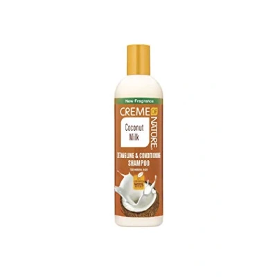 Imagen de Champú de leche coco Creme of Nature, desenredante y acondicionador para todo tipo cabellos, fórmula con aceite coco, nutrición brillo intensos (354ml)