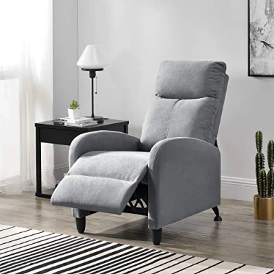 Imagen de [en.casa] Sillón Relax Elegante Butaca Reclinable 102x60x92 cm Asiento cómodo Poliéster Gris Claro