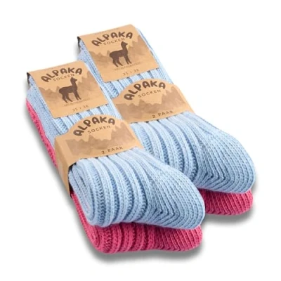 Imagen de 4 pares de calcetines alpaca para hombre y mujer, cálidos invierno, Azul, Rosa,, 35 38