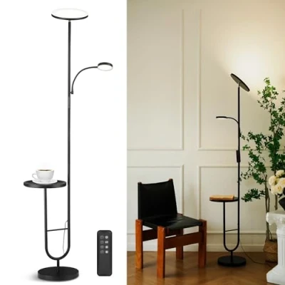 Imagen de LuminexDesigns Lámpara de Pie LED con Mesa, 36W+7W Regulable 3200LM+600LM Mando, Cabezal Giratorio 350, 2700K 6500K, Moderna para Salón Negra