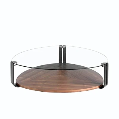 Imagen de Ángel Cerdá Mesa de Centro Triangular con Tapa Cristal, Nogal y Acero Negro Mesita Moderna Minimalista Original Versátil Materiales Resistentes 135 x 32 cm