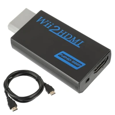 Imagen de EPLZON Adaptador Wii a HDMI, Convertidor de Señal Video y Audio 1080P Full HD, con Cable HDMI Salida Jack 3,5 mm, Compatible Todos los Modos visualización (Negro)