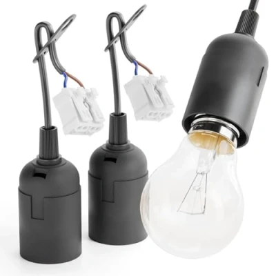 Imagen de greate. 3x Casquillos para bombillas E27 negro con conector rápido Casquillo incl. alivio de tensión portalamparas E 27 máx. 60W 250V portalámparas e27, portabombillas, porta
