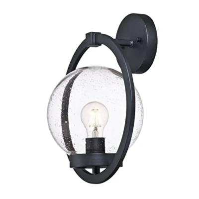 Imagen de Westinghouse iluminación 6580440 Aplique para exteriores de una sola luz Palm Beach, acabado negro texturizado con vidrio transparente fantasía