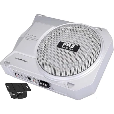 Imagen de Pyle Sistema de subwoofer Amplificado Perfil bajo 10 Pulgadas Compacto 900 vatios para Debajo del Asiento Coche con Amplificador Integrado, Alimentado