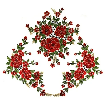 Imagen de Parches de tela con bordado flores en 3D, apliques encaje, adornos para coser, costura, suministros costura T2612 (rojo)