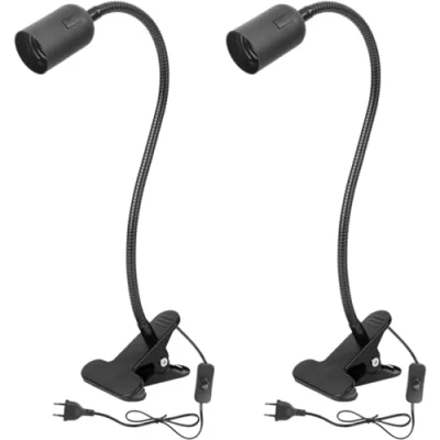 Imagen de BILIPLE Portalámpara E27 con Pinza,2 Piezas Lampara Clip Interruptor y EU Enchufe Ajustable Lámpara de Mesa Flexo LED Escritorio Pinza para Cabecera Cama (Sin Bombilla)