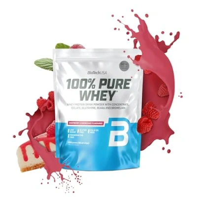 Imagen de BioTechUSA 100% Pure Whey Proteína en Polvo con BCAA y Glutamina Sin Gluten, Aceite de Palma, 1 kg, Tarta queso frambuesas