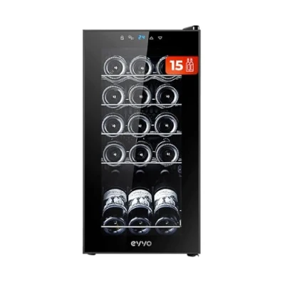 Imagen de EVVO Vinoteca 15 Botellas, Botellero Vertical, Display Temperatura Interior, Tecnología de Enfiramiento Termoeléctrico, Ajustable 5 18ºC, Muy Silenciosa 39 dB, Pantalla Táctil Modelo: VT15