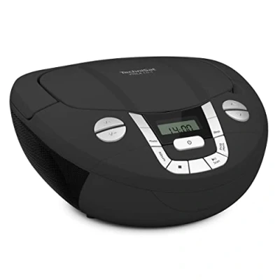 Imagen de TechniSat VIOLA CD 1 Reproductor de estéreo portátil, Boombox con asa transporte (Radio para niños, radio FM, recepción Bluetooth, 2 W, funcionamiento red y batería) negro