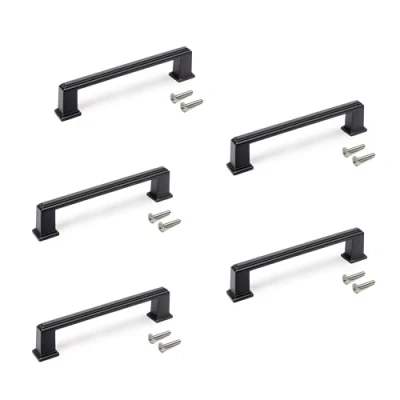 Imagen de EMUCA Lote de 5 tiradores para mueble, L147.5mm, intereje 128mm, Zamak, Pintado negro