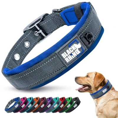 Imagen de Black Rhino el Comfort Collar de Perro Ultra Suave Neopreno Acolchado para Todas Las Razas Altas prestaciones Ajustable Reflectante Resistente a la Intemperie (Grande, Azul/Gris)