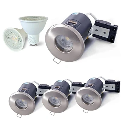 Imagen de Sweier Focos Techo Ignífugo, IP65 Empotrable Estanco Baño, Níquel GU10 5W 430LM Blanco Cálido 3000K AC220 240V LED Interior, Agujero ø68 75mm, Juego de 4.