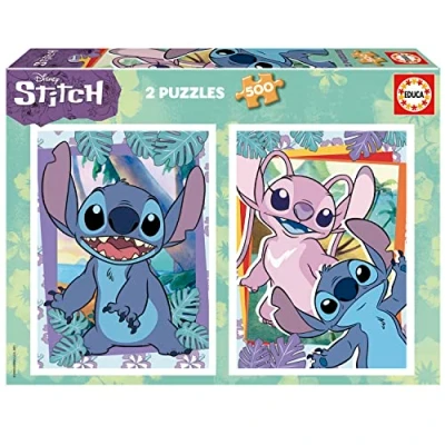 Imagen de Educa Pack de 2 Puzzles con 500 Piezas Cada uno y Las imágenes Stitch. Medidas: 34 x 48 cm. Incluye Cola Fix Puzzle. A Partir 11 años (19732)