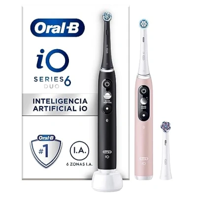 Imagen de Oral B iO 6 Cepillos de Dientes Eléctricos con 1 Mango Recargable, Duo Pack, + Cabezal Recambio, Diseñado Por Braun Negro y Rosa