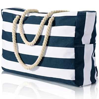 Imagen de oscaurt Bolsa de Playa Grande Bolso Tote Bag Impermeable Mujer Shopper con Cremallera Hombro Mochila Piscina (Azul Oscuro)