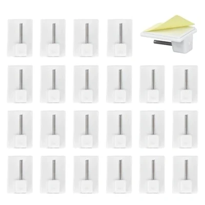 Imagen de Ganchos Adhesivos, 30 Piezas Adhesivos Cortinas, para Barra de Cortina, Autoadhesivos, Autoadhesivos Varillas