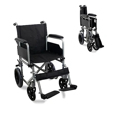 Imagen de Mobiclinic, Silla de Ruedas plegable, Marsella, extracción rápida pulsando un botón, Asiento 46 cm, Reposapiés y Reposabrazos abatibles, Palanca freno, Resistente, Plata