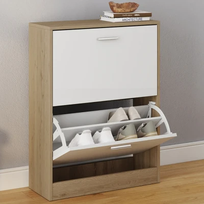 Imagen de idmarket Zapatero de imitación haya 2 puertas blancas