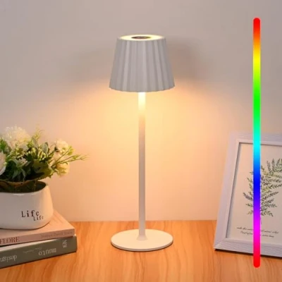 Imagen de Diealles Shine Lampara De Mesa Inalambrica, LED Recargable 3000K+RGB, Lamparas Sin Cable 4000mah Batería, Táctil Regulable Para Restaurante Dormitorio Bares(Blanco)