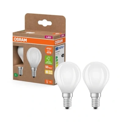 Imagen de OSRAM LED Superstar Classic Lámpara P 40 en forma de miniesfera clásica vidrio esmerilado, 2,2 W, 470 lm, casquillo E14, luz blanca cálida con 2700 K, EEK A, 45 mm diámetro, paquete 2