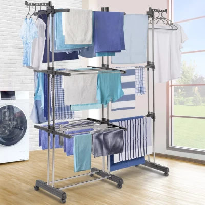Imagen de IDMarket Tendedero de ropa GIGA Gris Extensible Gran Capacidad y 30 Accesorios