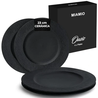 Imagen de MIAMIO 23 cm, Juego de 4 platos llanos/juego cerámica, vajilla moderna, aptos para microondas y lavavajillas Colección Oasis