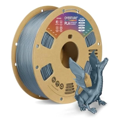 Imagen de OVERTURE Filamento PLA 1.75mm, Perfectamente Enrollado para Impresora 3D, Carrete de 1kg (2.2lbs), Precisión +/ 0.02 mm, Compatible con la Mayoría Impresoras FDM 3D (Gris Metálico)