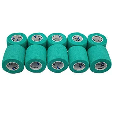 Imagen de PintoMed Venda Cohesiva 10 x Verde rollos 5 cm 4,5 m estirado Vendaje autoadhesiva elástica y flexible, Cinta adhesiva, Vet Wrap, Tape Crossfit. Primeros auxílios lesiones