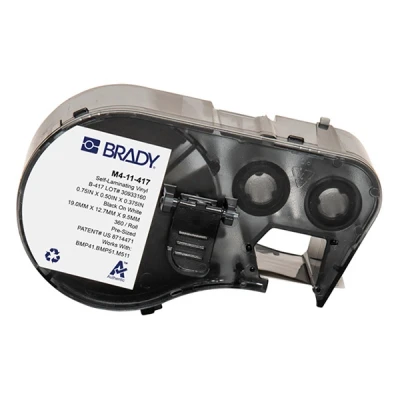 Imagen de Brady Etiquetas de vinilo autolaminado para impresoras BMP41/BMP51/BMP53/M511 360 adhesivas Negro sobre blanco, transparente (12,70 mm (an) x 19,05 (al)) M4 11 427