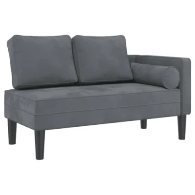 Imagen de vidaXL sofá diván con Cojines Terciopelo Gris Oscuro, Chaise Longue Silla, Longue, tapizado, Tumbona, de salón