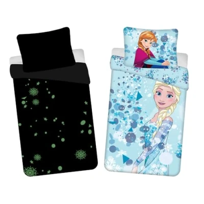 Imagen de Jerry Fabrics Disney Frozen Azul Claro con Efecto Brillante Juego de Cama para Niños, Funda Nórdica 140 x 200 cm y Almohada 70 90